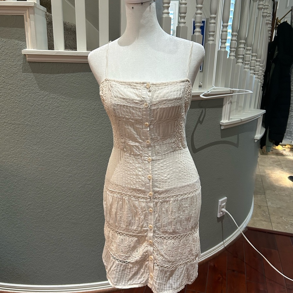 Reformation Cream Gold Ruched Bustier Mini Dress